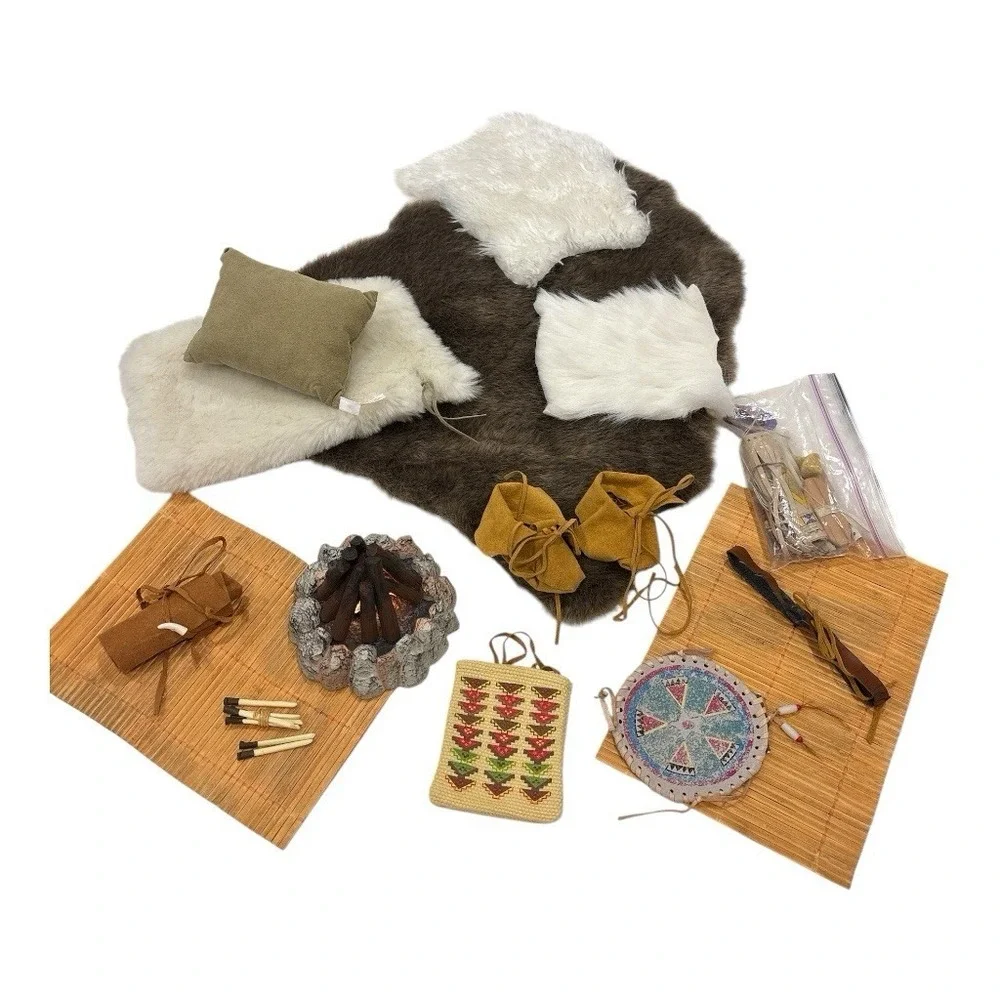 American Girl Kaya Retired Tepee Accessory Lot Bedroll Campfire Fur Mats + MORE